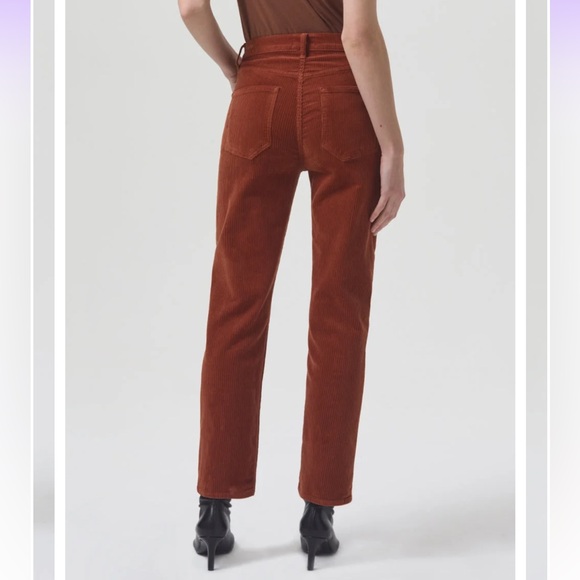 NWT AGOLDE Riley High Rise Corduroy Ankle Straight Jeans in Saddle - Size 26 - Picture 2 of 16